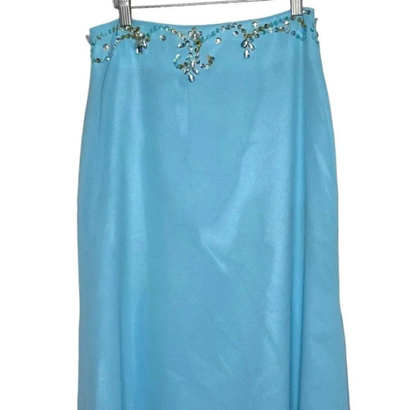 Two piece ice blue Prom dress scoop sheath with beading bodice + sweep train - Picture 10 of 11